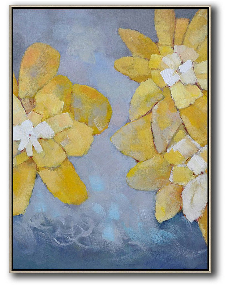 Original Painting Hand Made Large Abstract Art,Vertical Palette Knife Contemporary Art,Original Modern Art,Large Wall Art Handmade,Yellow,White,Blue.etc